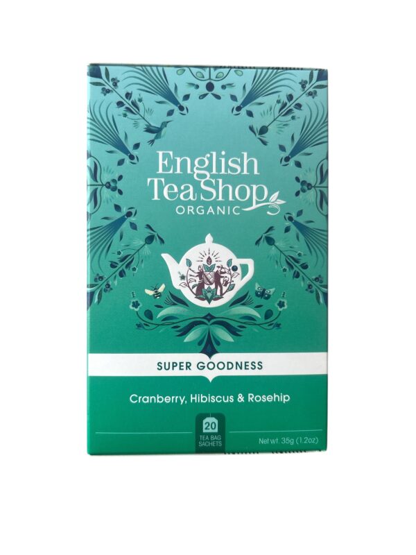 English Tea Shop Organic Super Goodness Cranberry, Hibiscus & Rosehip– Vörösáfonya, hibiszkusz és csipkebogyó tea 40g